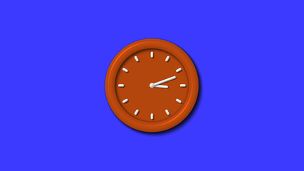 Best brown color 3d wall clock icon on blue background,12 hours clock icon