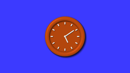 Best brown color 3d wall clock icon on blue background,12 hours clock icon