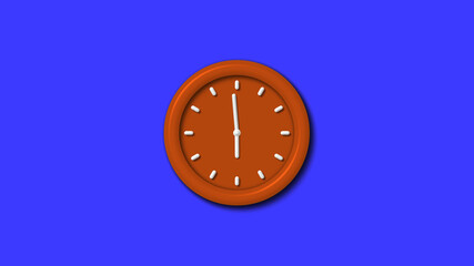 Best brown color 3d wall clock icon on blue background,12 hours clock icon