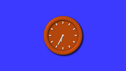 Best brown color 3d wall clock icon on blue background,12 hours clock icon