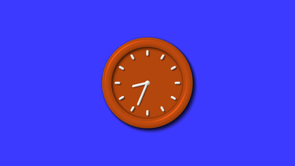 Top brown color 3d wall clock icon on blue background,clock icon