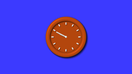 Top brown color 3d wall clock icon on blue background,clock icon