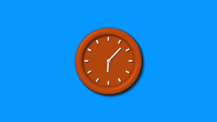 Amazing brown color 3d wall clock icon on aqua background,wall clock