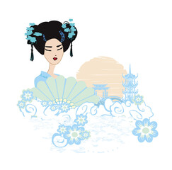 Abstract landscape with Asian girl