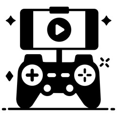 
Video gaming via smartphone and joystick, trendy vector of game controller
