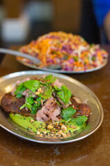 Vegan barbecued eggplant and greens