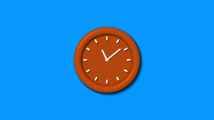 Amazing brown color 3d wall clock icon on aqua background,wall clock