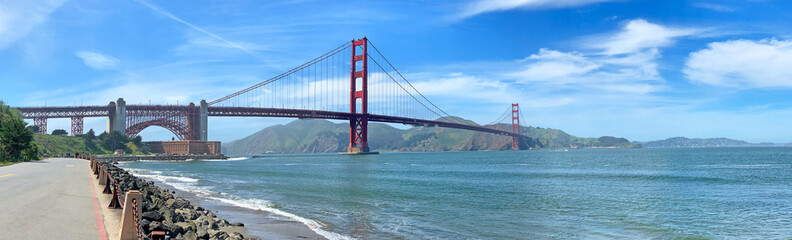 Golden gate bridge in San Francisco on a clear blue sky day