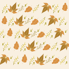 Illustration Of Various Leafs Pattern. Seamless pattern with color autumn leafs
