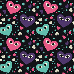ПечатьHappy Halloween. Seamless pattern with bright hearts on a black background.