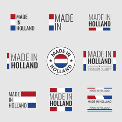 made in Netherlands labels set, Holland product emblem