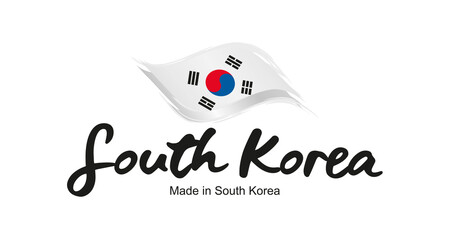 Made in South Korea handwritten flag ribbon typography lettering logo label banner