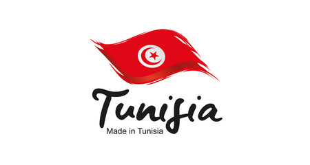 Made in Tunisia handwritten flag ribbon typography lettering logo label banner