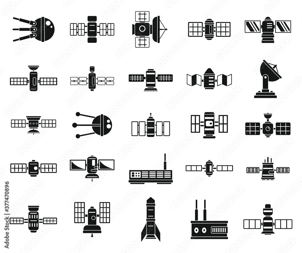 Poster space satellite icons set. simple set of space satellite vector icons for web design on white backgr
