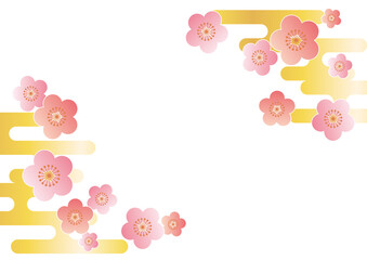 梅の花と霞の和風フレーム