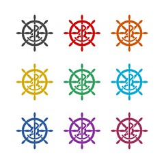 Ship steering wheel icon, color set