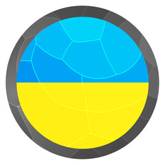 Glass light ball with flag of Ukraine. Round sphere, template icon. Ukrainian national symbol. Glossy realistic ball, 3D abstract vector illustration highlighted on a white background. Big bubble.