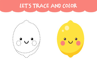 Trace and color cute Lemon educational worksheet