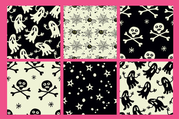 Set for Halloween. Six seamless patterns. 