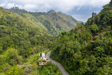 Fototapeta premium Aerial view of the house in the mountains in the vicinity of Ella on the island of Sri Lanka