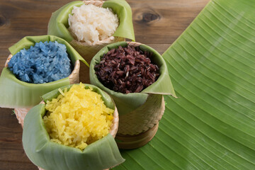 sticky rice on wood table background
