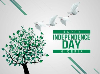 1st October Nigeria Independence Day.  pigeon flying with Nigerian flag tree concept. vector illustration