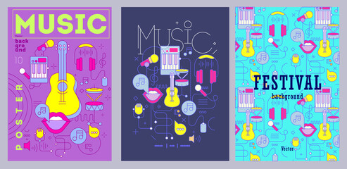 Set of Flyers design Template with hand-draw doodle on the background. Poster set. © Molibdenis-Studio