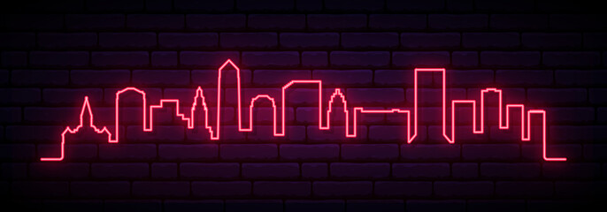 Red neon skyline of Jacksonville. Bright Jacksonville City long banner. Vector illustration.