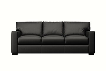 modern black leather color sofa 3 seat on white isolate background. front view.