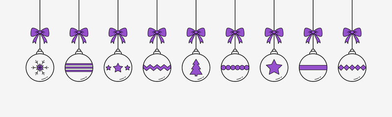 Cartoon Christmas balls. Xmas decoration. Banner. Vector