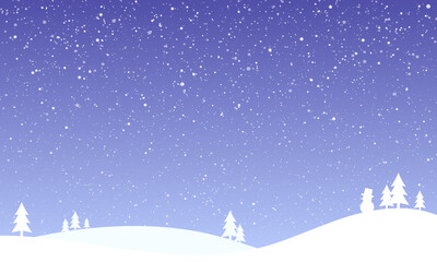 Fototapeta na wymiar Background of a winter landscape with snowfall and fir-tree. Beautiful Christmas wallpaper for banner or invitation card design. Vector graphic design illustration for any winter-related event.