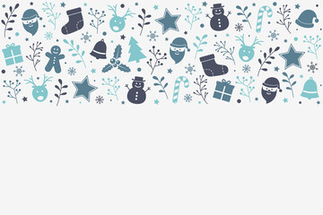 Design of Christmas background with ornaments. Empty Xmas card. Vector