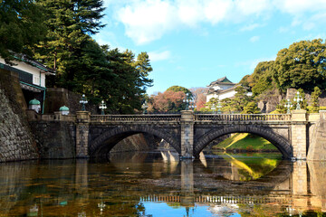 Fototapeta na wymiar Chiyoda, Tokyo, Japan - Nijubashi Bridge (Seimon Tetsubashi ) : Nijubashi Bridge means double bridges. Nijubashi Bridge is in Edo castle (Imperial Palace).