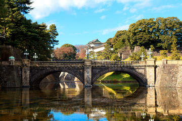 Fototapeta na wymiar Chiyoda, Tokyo, Japan - Nijubashi Bridge (Seimon Tetsubashi ) : Nijubashi Bridge means double bridges. Nijubashi Bridge is in Edo castle (Imperial Palace).