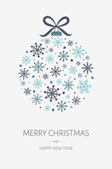 Fototapeta na wymiar Christmas ball with snowflakes. Design of Xmas greeting card. Vector