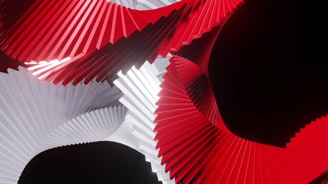 Round spiral steps like objects rotating seamlessly in dark. Abstract motion graphics CGI background 3d rendered animation in loop.