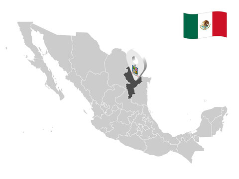 Location of  Nuevo Leon on map Mexico. 3d location sign of  Nuevo Leon. Quality map with  provinces of  Mexico for your design. EPS10.