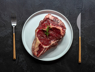 Raw beef rib eye steak. Organic farm meat.