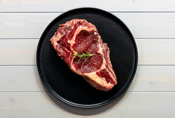 Raw beef rib eye steak. Organic farm meat.