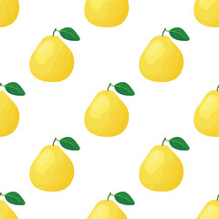 Seamless pattern with fresh bright exotic pomelo fruit on white background. Summer fruits for healthy lifestyle. Organic fruit. Cartoon style. Vector illustration for any design.