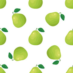 Seamless pattern with fresh bright exotic pomelo fruit on white background. Summer fruits for healthy lifestyle. Organic fruit. Cartoon style. Vector illustration for any design.