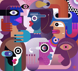 Six various people abstract modern art graphic illustration. 