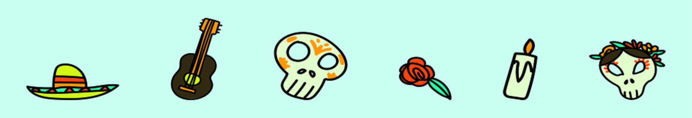 set of Day of the Dead holiday celebration cartoon icon design template with various models. vector illustration
