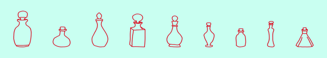 set of chemical glass bottle with a wooden stopper. vector illustration. isolated on blue background