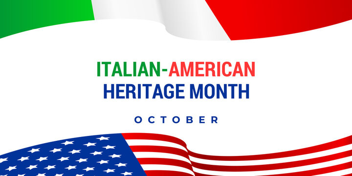Italian american heritage month. Vector web banner, card, poster for social networks and media. Italian and American flying flag and the text of the Italian-american heritage month.