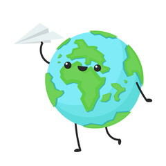 Earth character design.planet vector. symbol. logo design. Paper plane vector. Earth travel.