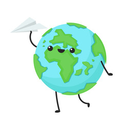 Earth character design.planet vector. symbol. logo design. Paper plane vector. Earth travel.