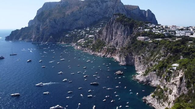 The island of Capri is famous luxury Italian island. Aerial Drone footage view on city