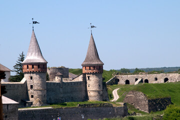 Kamiannets Podilskyi Ukraine, towers of the 14 century castle a regional and national landmark