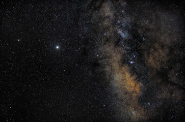 Saturn, Pluto and Jupiter close to one of the most beautiful parts of the Milky Way. To their...